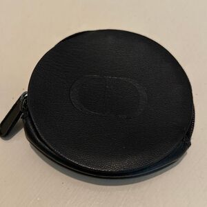 Christian Dior Beaute Small Zip Around Circle Pouch Black Leather Mini Travel